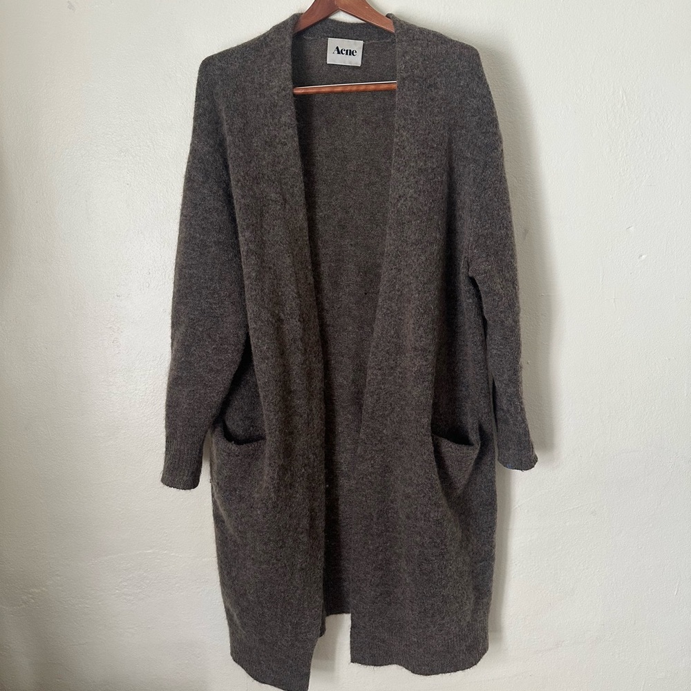 ACNE STUDIOS Raya long Mohair Brown melange cardigan sweater XS